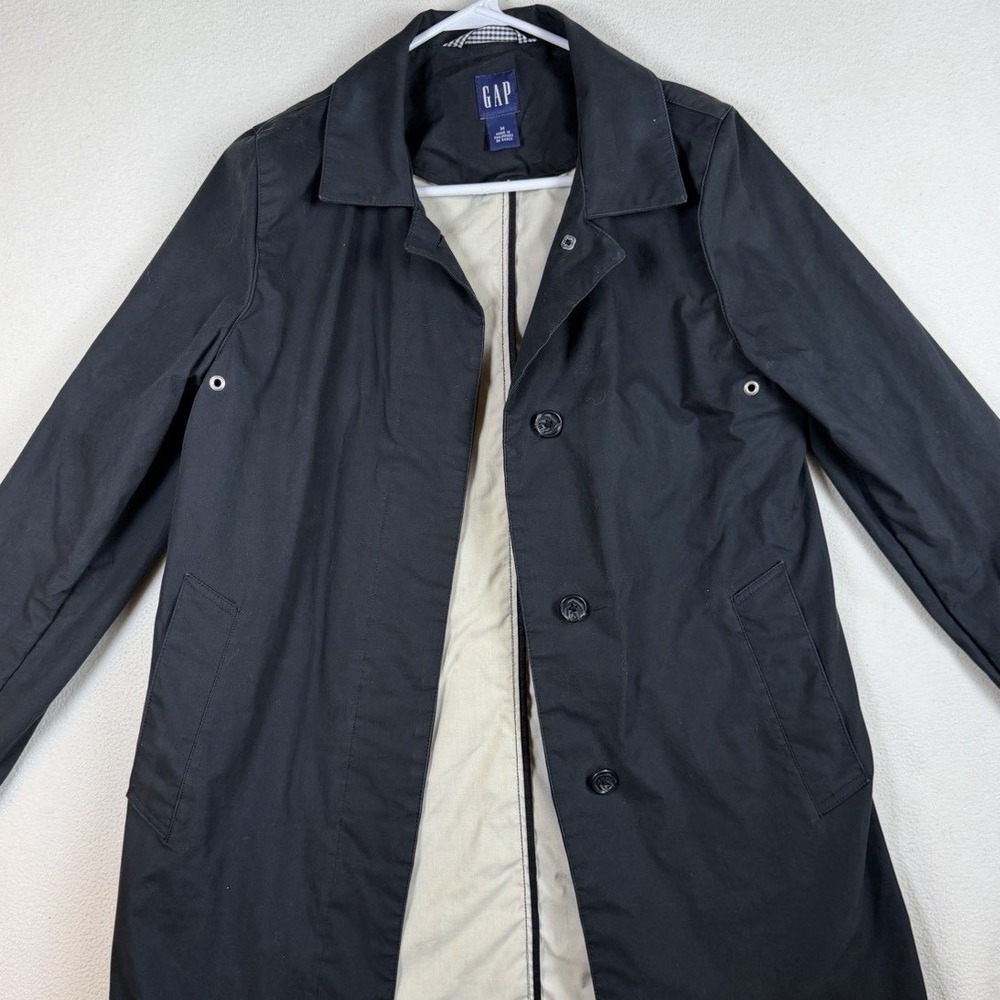 GAP Womens Black Size M  Trench Coat Button Front Collared Long Jacket RN54023